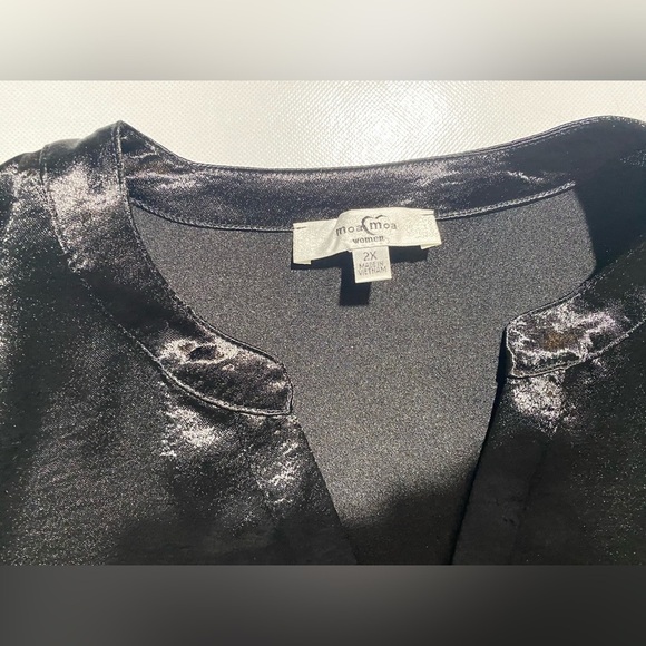 NEW Plus Size 2X Moa Moa Split VNeck 3/4 Sleeve Tier Button Frt Blouse Black - Picture 8 of 10